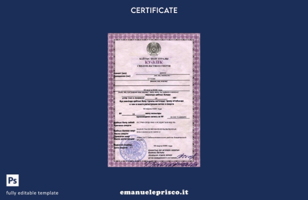 modello completamente modificabile di certificato di morte del Kazakistan in sti